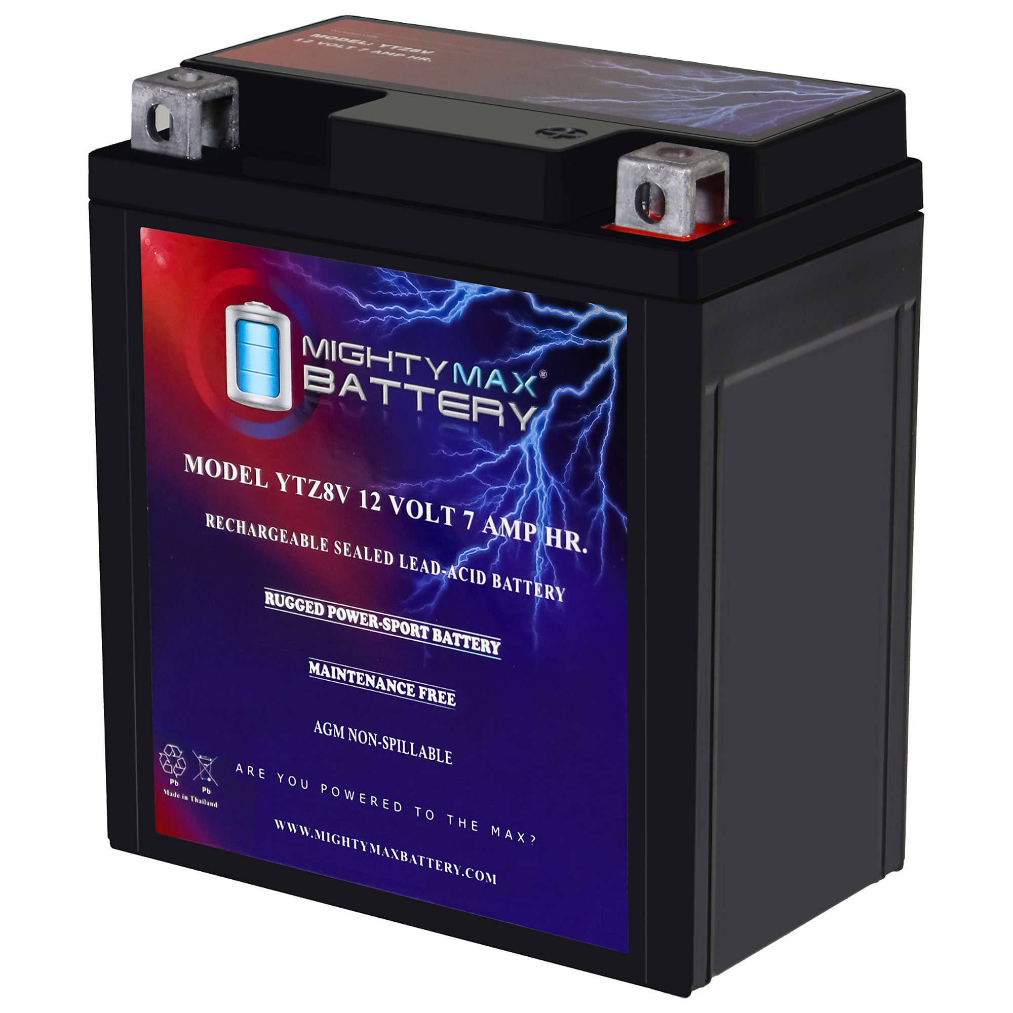 Mighty Max Battery SLA AGM Motorcycle Battery — 12V, 7Ah, 85 CCA, Rechargeable, Maintenance-Free, Model# MAX4155986